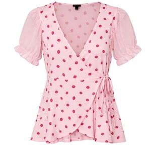 Torrid Coquette Chiffon Puff Sleeve Wrap Top Womens Size 00 M L 10 Pin Up Retro
